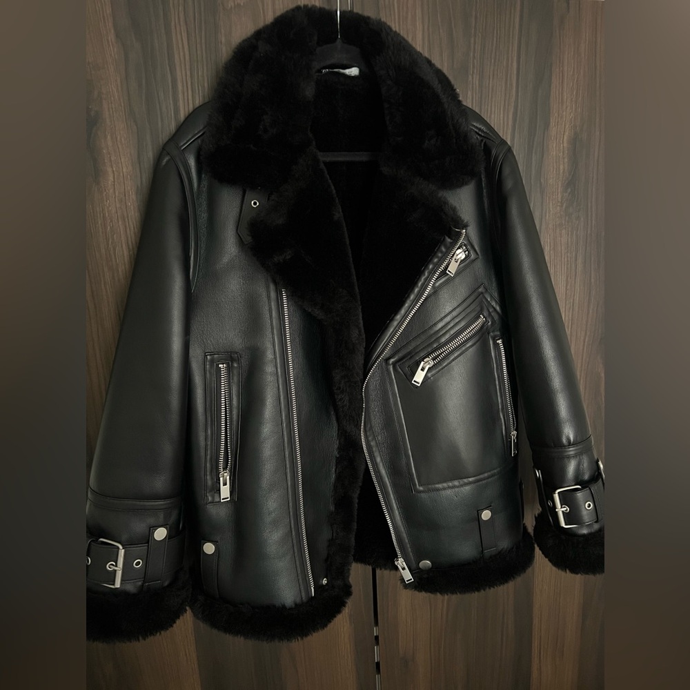 Zara Leather Coat With Fur Interior
